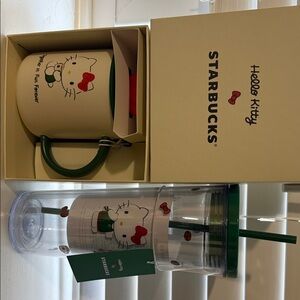 Starbucks Hello Kitty Cream and Green Mug and Tumbler